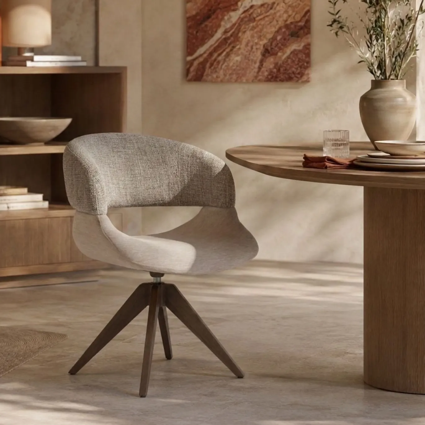 DÉJA Eetkamerstoel Foss Beige/Walnoot Draaibaar