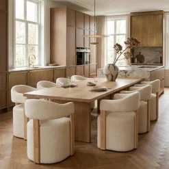 DÉJA Eetkamerstoel Niva Beige/Naturel met Wielen