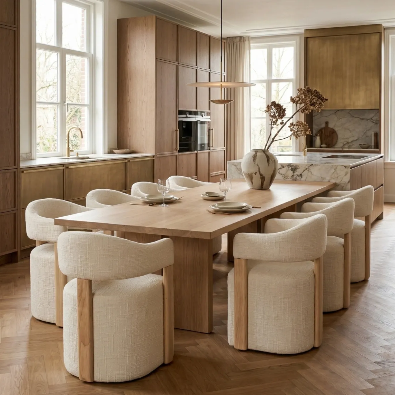 DÉJA Eetkamerstoel Niva Beige/Naturel met Wielen