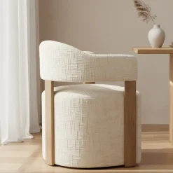 DÉJA Eetkamerstoel Niva Beige/Walnoot met Wielen
