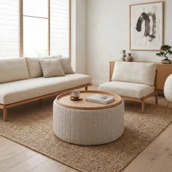 DÉJA Salontafel Angela Beige/Naturel Rond met Opbergruimte 81cm
