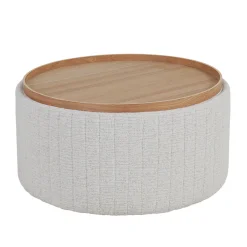 DÉJA Salontafel Angela Beige/Naturel Chenille Rond met Opbergruimte 81cm