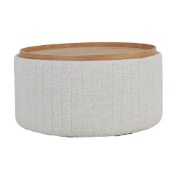 DÉJA Salontafel Angela Beige/Naturel Chenille Rond met Opbergruimte 81cm