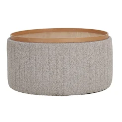 DÉJA Salontafel Angela Taupe/Naturel Chenille Rond met Opbergruimte 81cm