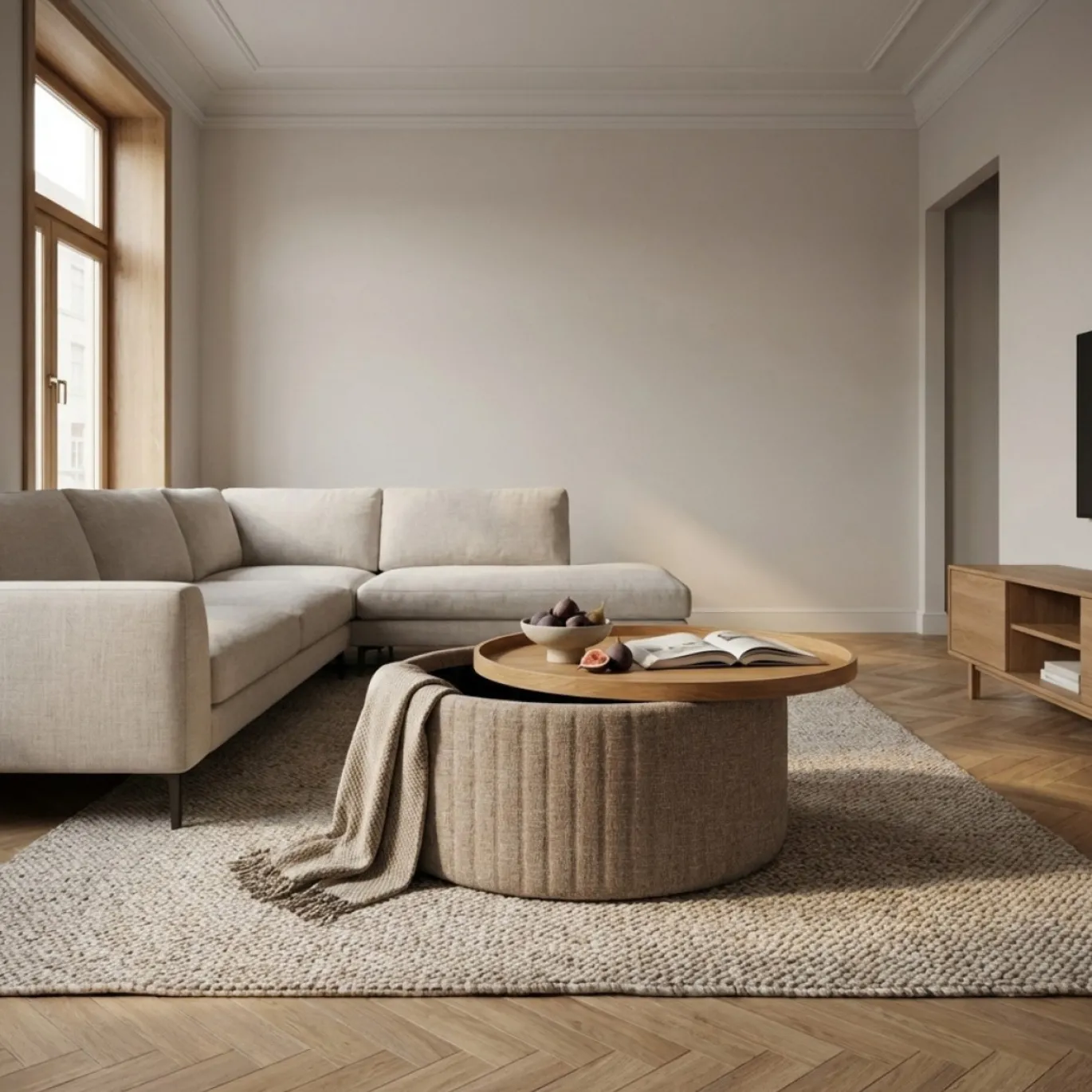 DÉJA Salontafel Angela Taupe/Naturel Rond met Opbergruimte 81cm