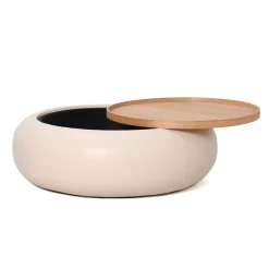 DÉJA Salontafel Draby Beige/Naturel Rond met Opbergruimte 102cm