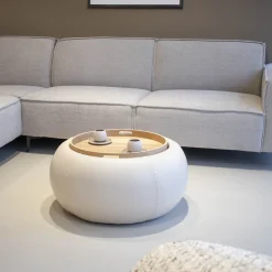 DÉJA Salontafel Draby Beige/Naturel Rond met Opbergruimte 73cm