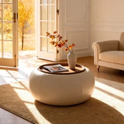 DÉJA Salontafel Draby Beige/Walnoot Rond met Opbergruimte 73cm
