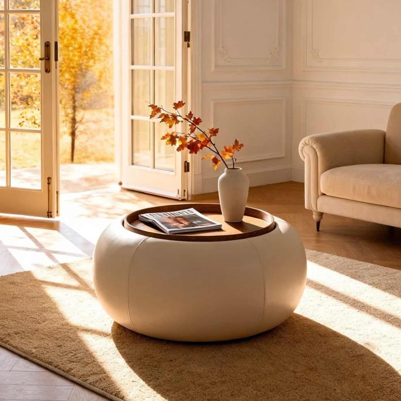 DÉJA Salontafel Draby Beige/Walnoot Rond met Opbergruimte 73cm