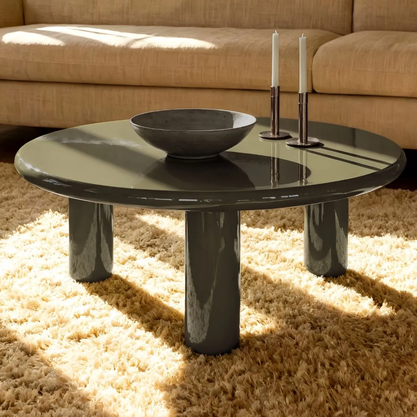 DÉJA Salontafel Jelsa Glossy Kaki Groen Rond 90cm