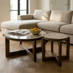 DÉJA Salontafel Juuka Donkerbruin Marmer Rond 60cm
