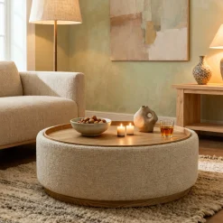 DÉJA Salontafel Marcia Beige/Naturel Rond met Opbergruimte 83cm