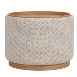 DÉJA Salontafel Marcia Beige/Naturel Chenille Rond met Opbergruimte 55cm