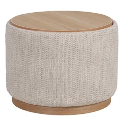 DÉJA Salontafel Marcia Beige/Naturel Chenille Rond met Opbergruimte 55cm