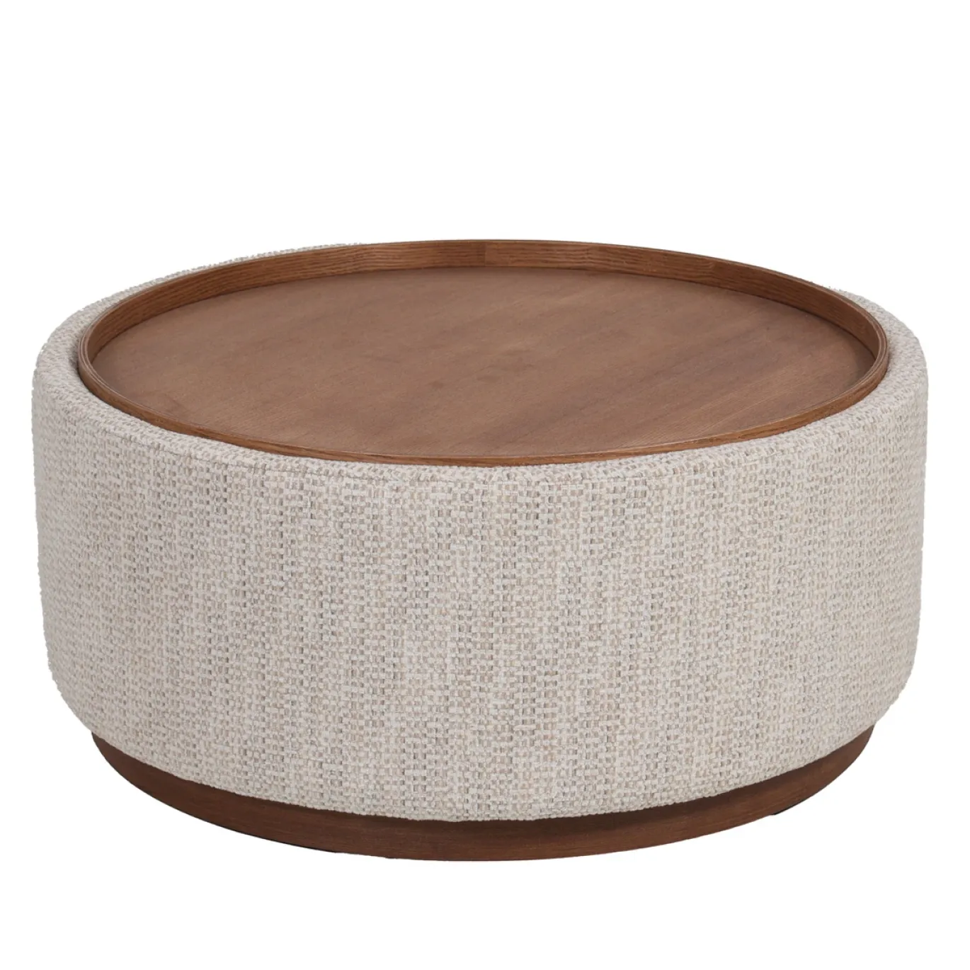 DÉJA Salontafel Marcia Beige/Walnoot Chenille Rond met Opbergruimte 83cm