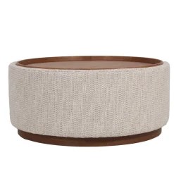 DÉJA Salontafel Marcia Beige/Walnoot Chenille Rond met Opbergruimte 83cm