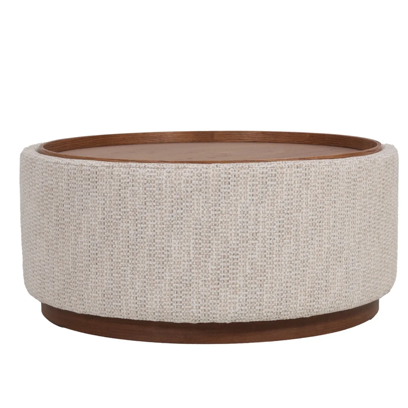 DÉJA Salontafel Marcia Beige/Walnoot Chenille Rond met Opbergruimte 83cm