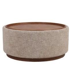 DÉJA Salontafel Marcia Taupe/Walnoot Chenille Rond met Opbergruimte 83cm