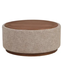 DÉJA Salontafel Marcia Taupe/Walnoot Chenille Rond met Opbergruimte 83cm