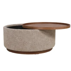 DÉJA Salontafel Marcia Taupe/Walnoot Chenille Rond met Opbergruimte 83cm