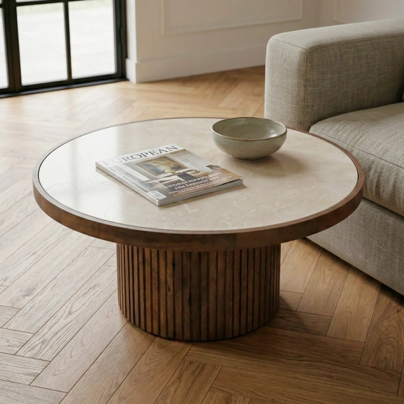 DÉJA Salontafel Tervo Donkerbruin Marmer Rond 80cm