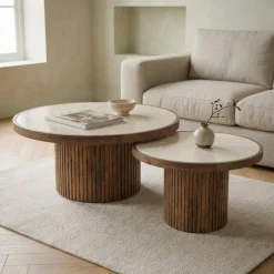 DÉJA Salontafel Tervo Donkerbruin Marmer Rond 80cm