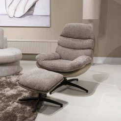Draaifauteuil Liane Taupe met Voetenbankje - Giga Meubel