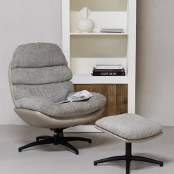 Draaifauteuil Liane Taupe met Voetenbankje - Giga Meubel