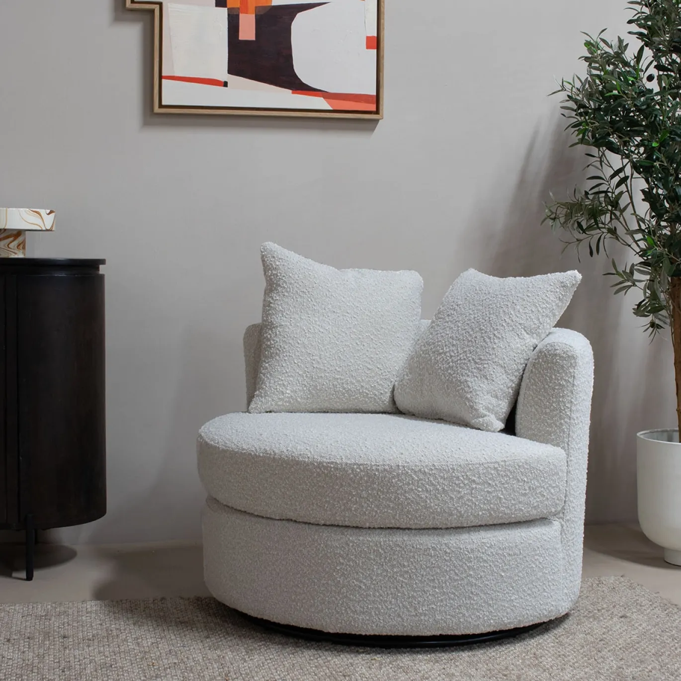 Draaifauteuil Thony Rond Beige - Giga Meubel