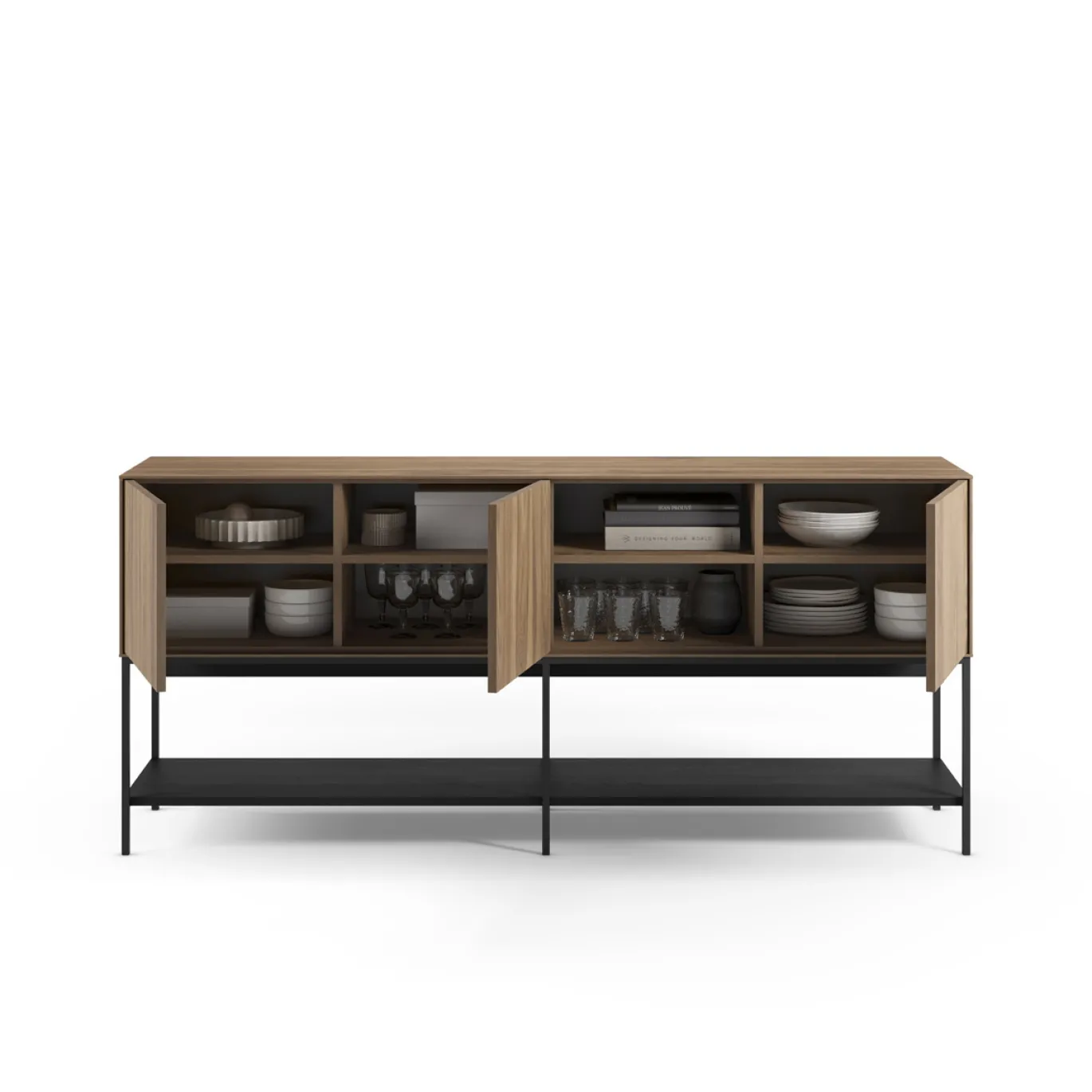 Dressoir Amira 3d2v 180cm Eiken-ud/zwart - Giga Meubel
