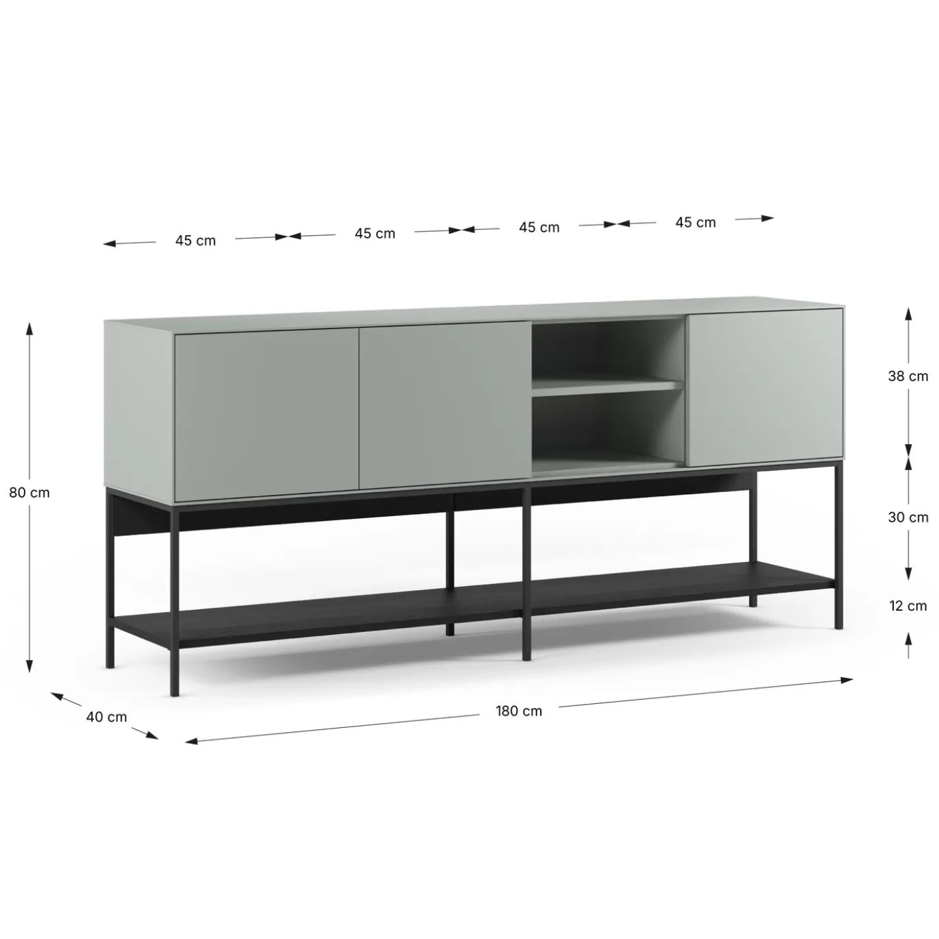 Dressoir Amira 3d2v 180cm Groen/zwart - Giga Meubel