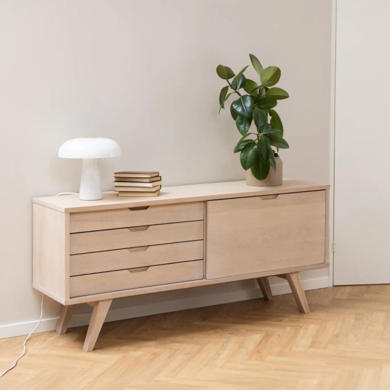 Dressoir Annie Eikenfineer Wit 160cm - Giga Living