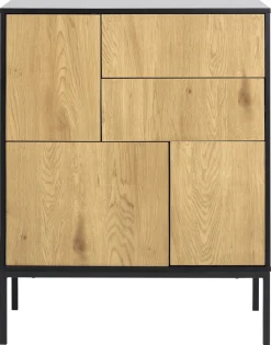 Dressoir Bronx MDF Zwart 3-Deurs 2 Lades 80cm - Giga Living
