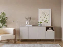 Dressoir Cailin 4d1h 180cm Crème/Naturel met Metaal - Giga Meubel