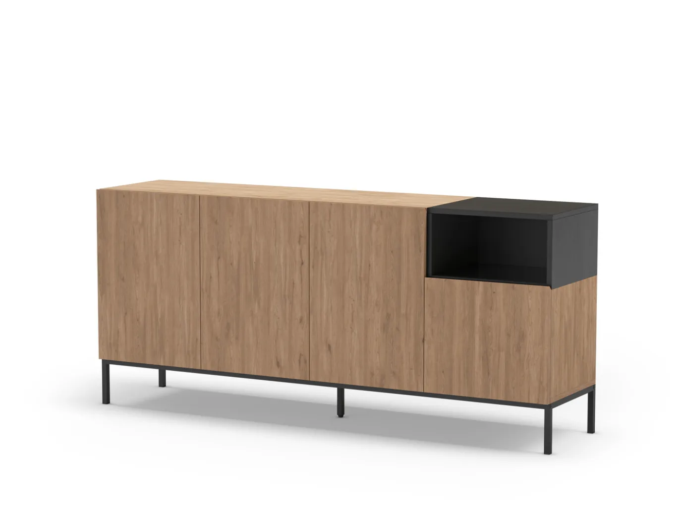 Dressoir Cailin 4d1h 180cm Naturel/zwart met Metaal - Giga Meubel