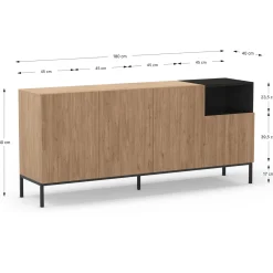 Dressoir Cailin 4d1h 180cm Naturel/zwart met Metaal - Giga Meubel
