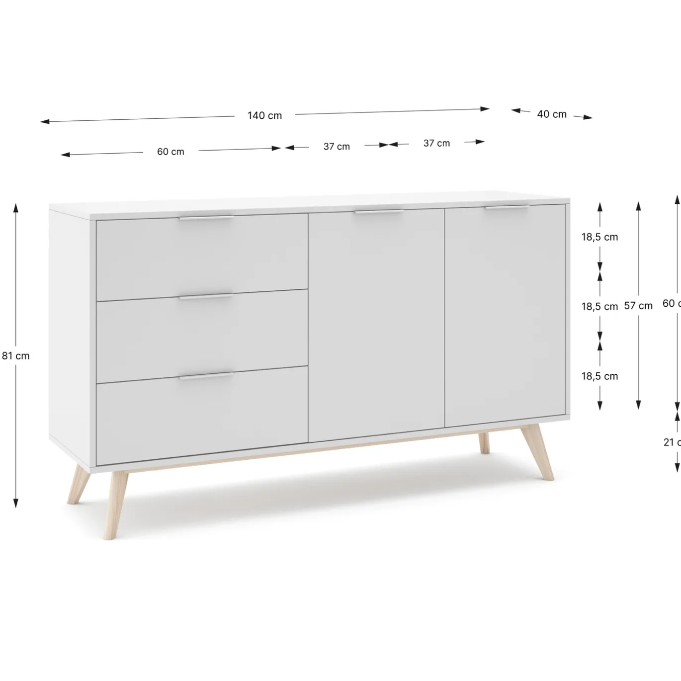 Dressoir Campus 2d3L Wit Wax - Giga Meubel