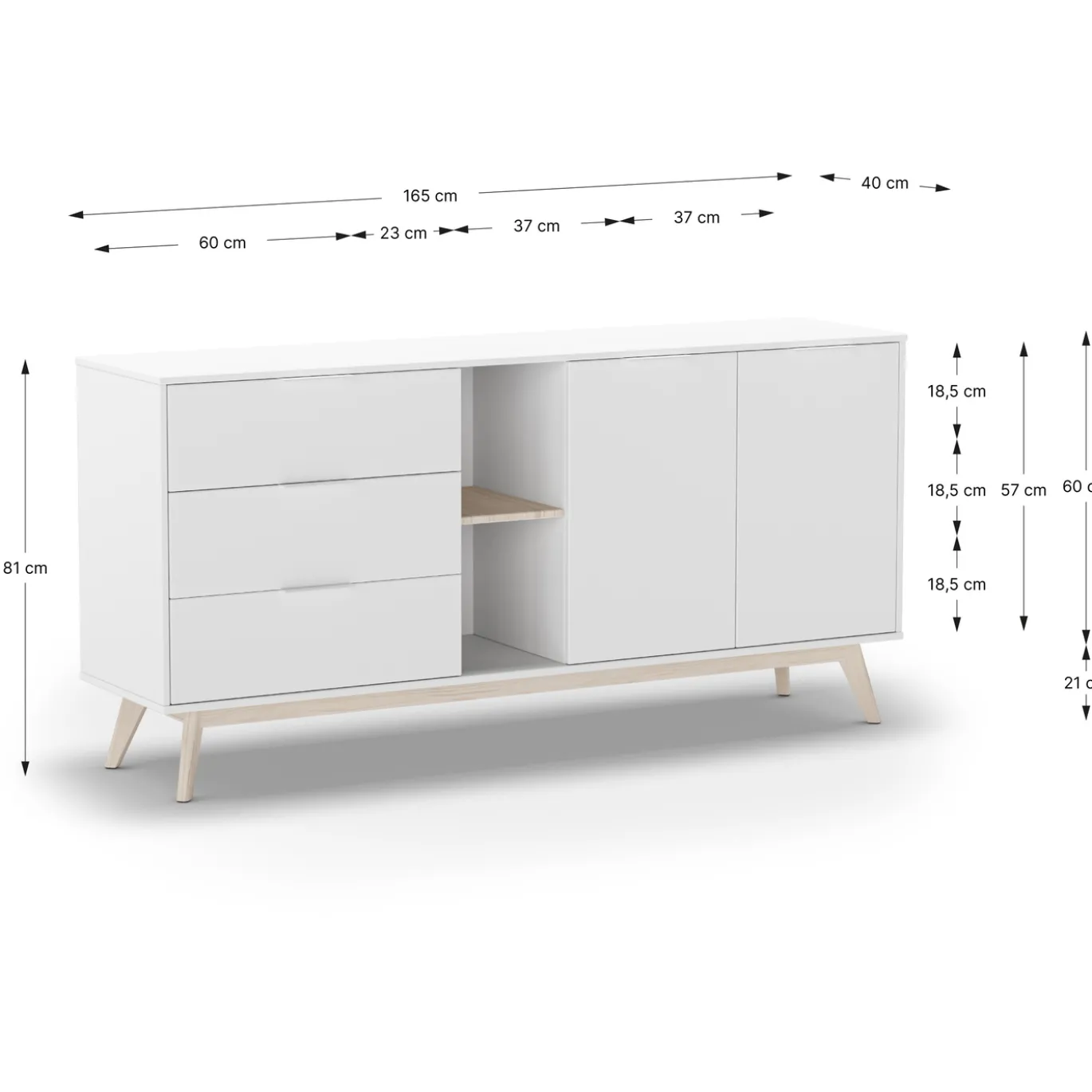 Dressoir Campus 2d2v3L Wit Wax - Giga Meubel