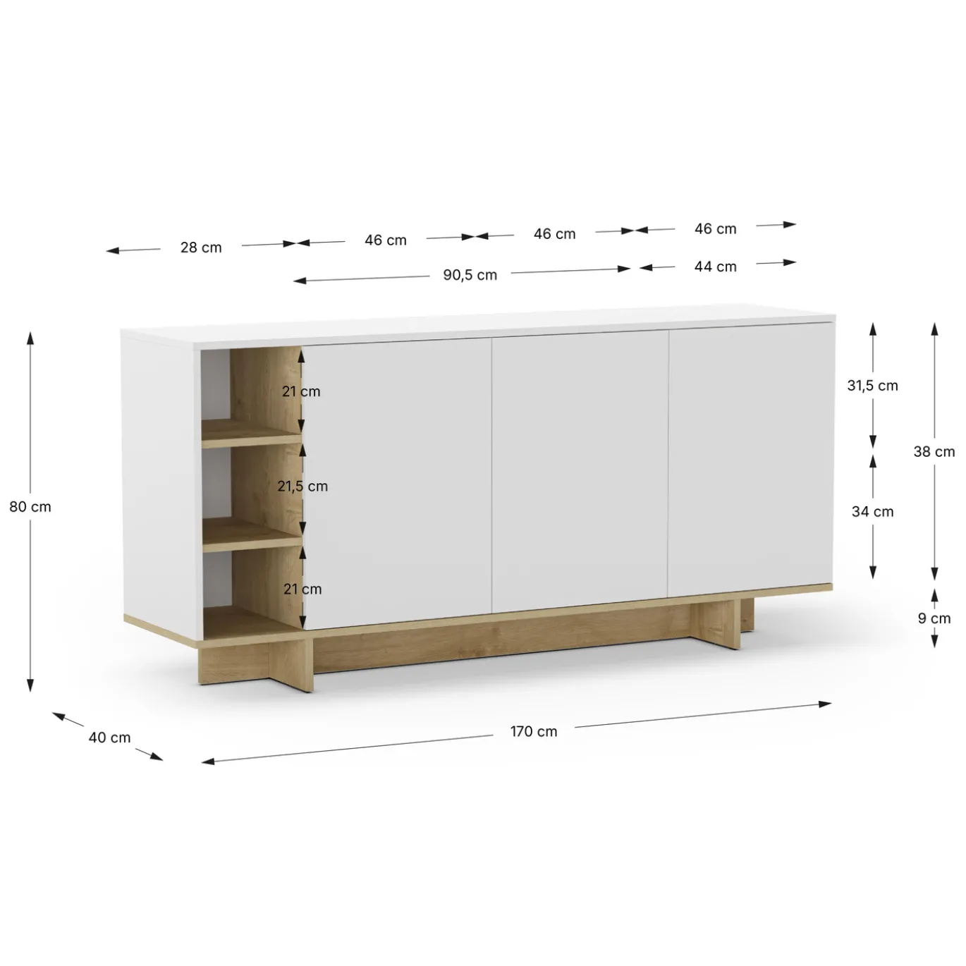 Dressoir Cequoia 3p3n 170cm Eiken/silky Zwart - Giga Meubel
