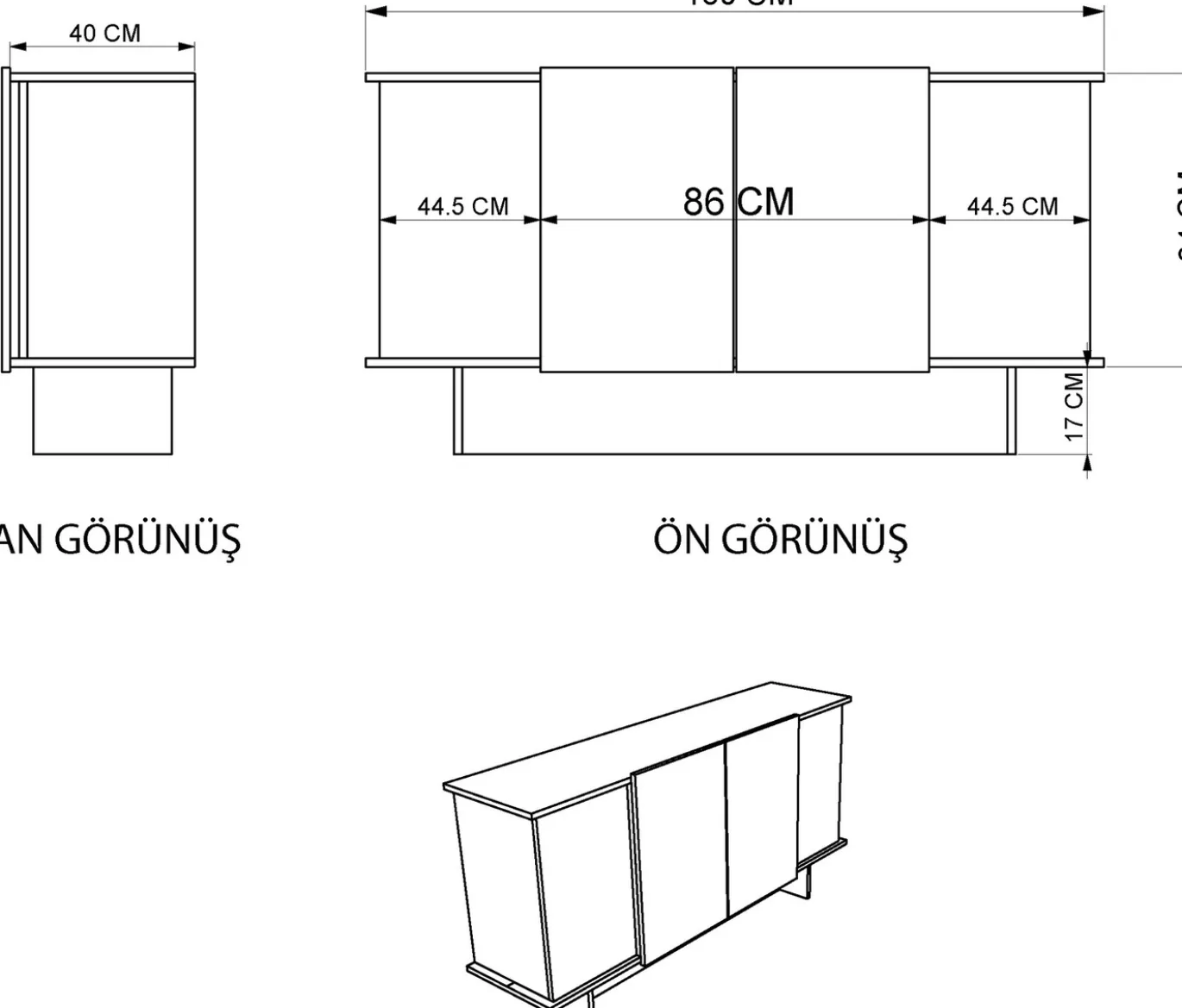 Dressoir Diana Travertinlook/Walnoot 180cm