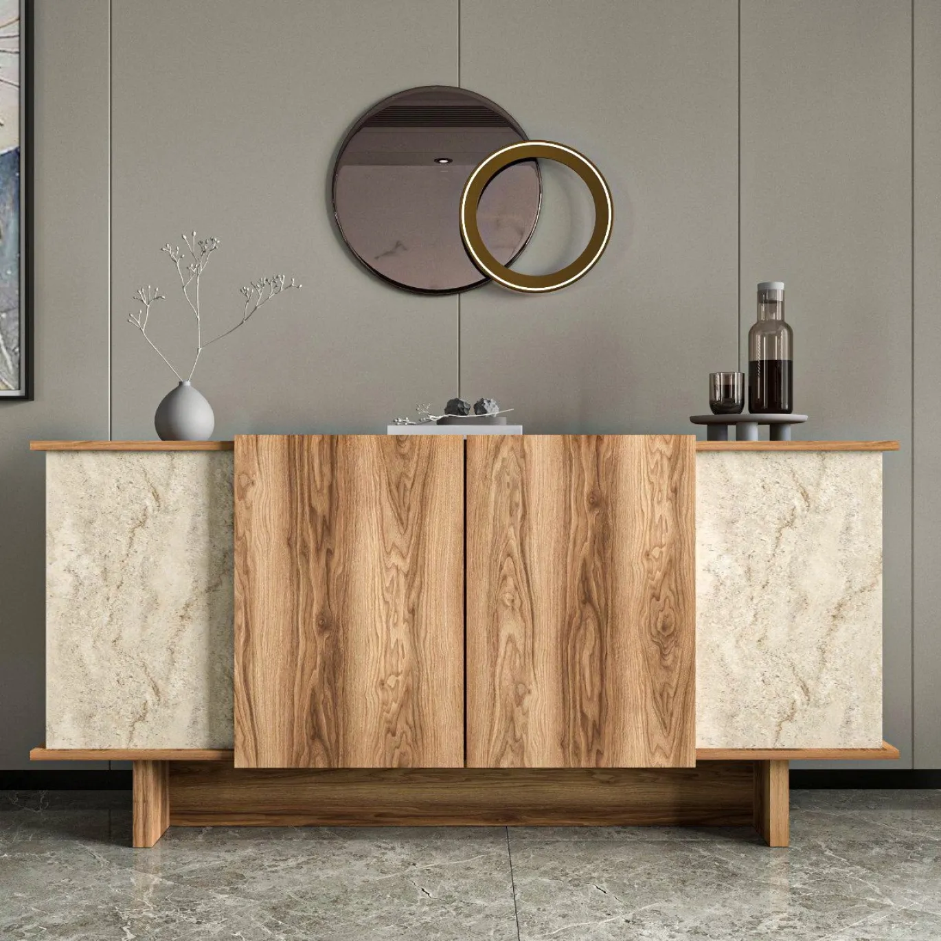 Dressoir Diana Travertinlook/Walnoot 180cm