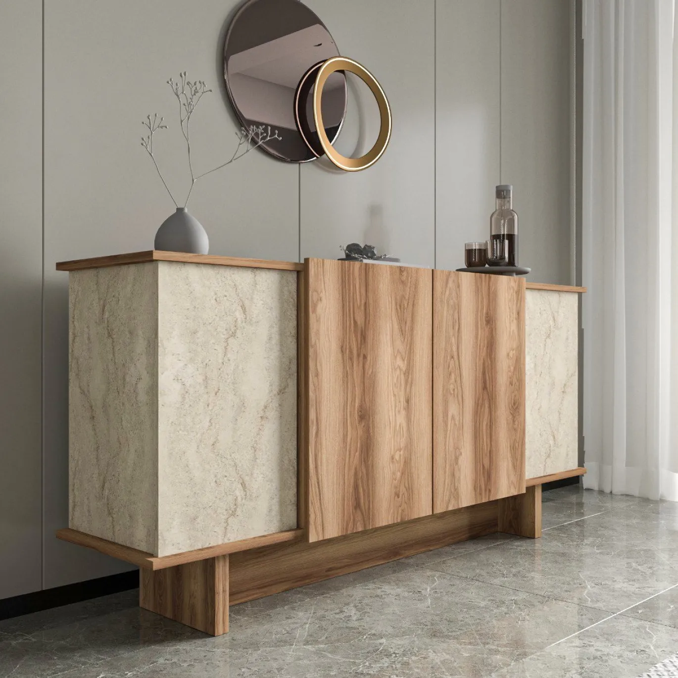 Dressoir Diana Travertinlook/Walnoot 180cm