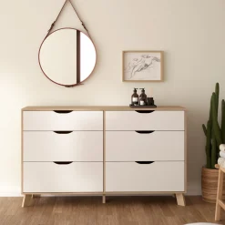 Dressoir Dubbel Ikast 4+ 2 lades Hickory/Wit - Giga Living