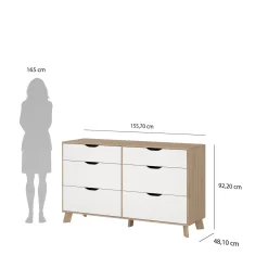 Dressoir Dubbel Ikast 4+ 2 lades Hickory/Wit - Giga Living