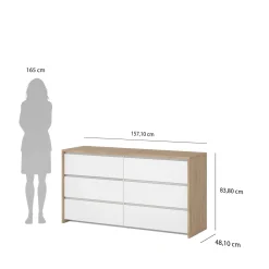 Dressoir Dubbel Next 6 lades Hickory/Wit Hoogglans - Giga Living
