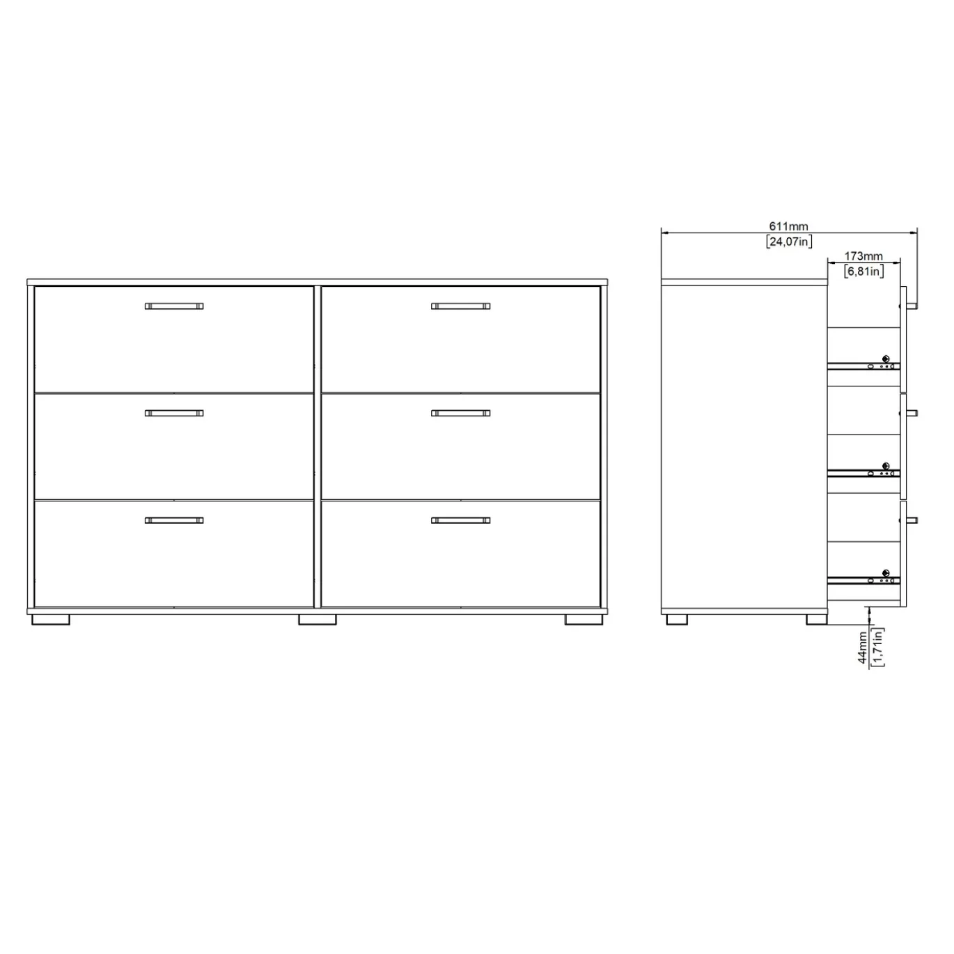 Dressoir Dubbel Sofia 6 lades Hickory - Giga Living