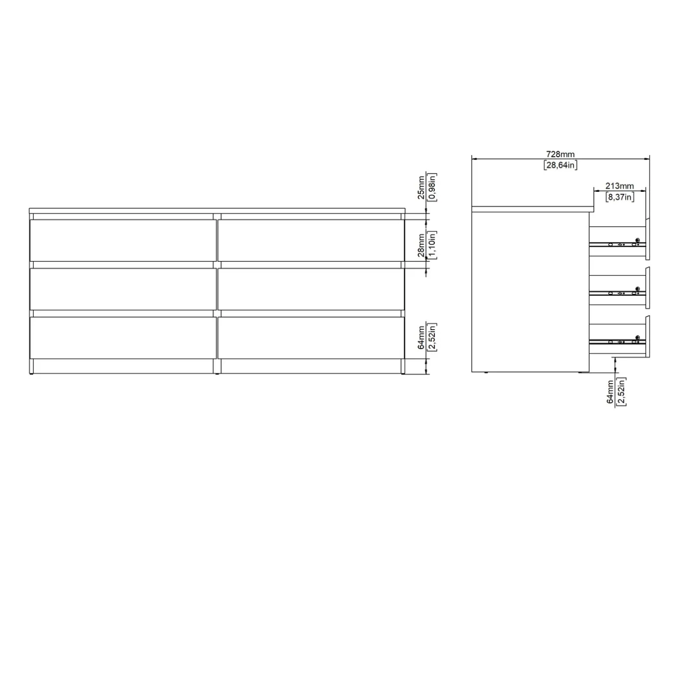 Dressoir Dubbel Ylva 6 lades Zwart woodgrain - Giga Living