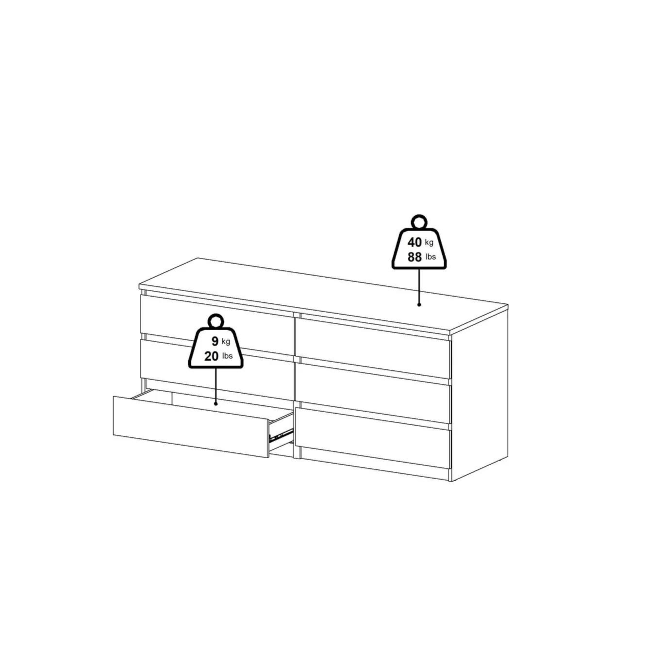 Dressoir Dubbel Ylva 6 lades Zwart woodgrain - Giga Living