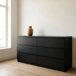 Dressoir Dubbel Ylva 6 lades Zwart woodgrain - Giga Living
