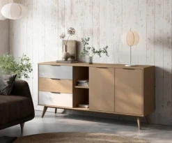 Dressoir Elfa 2d2v3L Eiken/grijs/wit - Giga Meubel